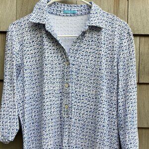 J.McLaughlin Geometric Print 3/4 Sleeve Button Up Shift Shirt Dress Large